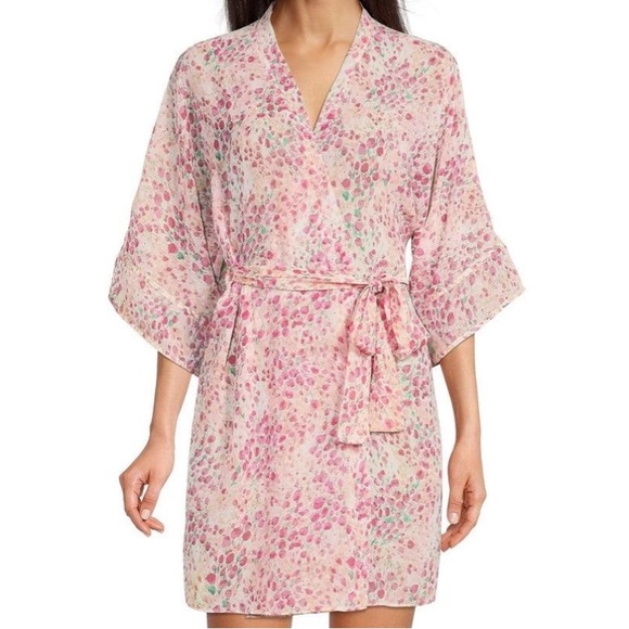 Flora Nikrooz Floral Printed Chiffon Wrap Robe & Shorts Intimates Set - Picture 1 of 12
